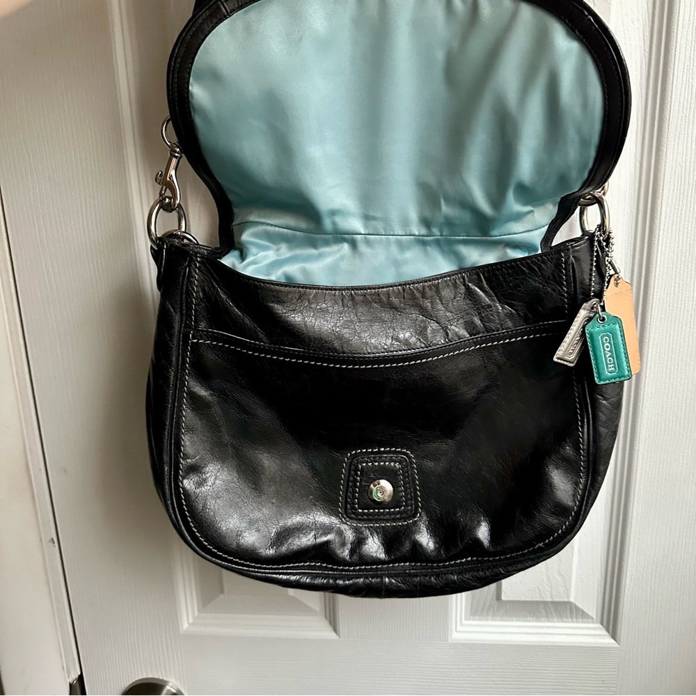Coach Black Leather Shoulder Bag with Silver Accents - Picture 5 of 12